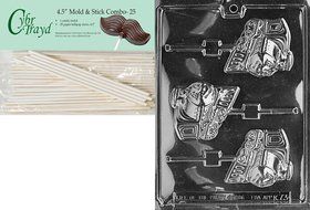 Cybrtrayd 45St25-K073 Happy Train Lolly Kids Chocolate Candy Mold with 25 Cybrtrayd 4.5-Inch Lollipop Sticks