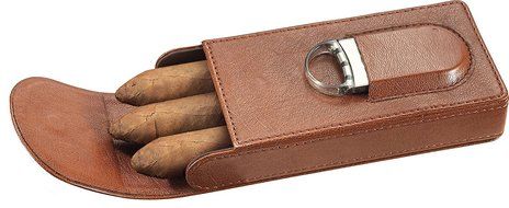 Visol VCASE706 Caldwell Brown Leather Cigar Case with Cigar Cutter