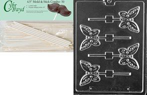 Cybrtrayd 45St50-A134 Butterfly Lolly Animal Chocolate Candy Mold with 50 4.5-Inch Lollipop Sticks