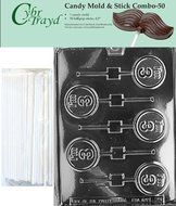 Cybrtrayd 45St50-L025 I&#039;m 3 Lolly Chocolate Candy Mold with 50 Cybrtrayd 4.5&quot; Lollipop Sticks