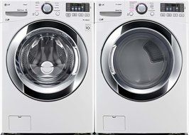 LG White Front Load Laundry Pair with WM3370HWA 27" Washer and DLEX3370W 27" Electric Dryer in White