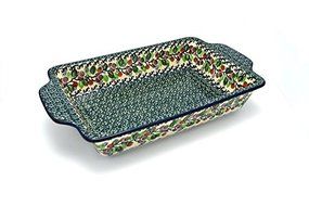 Polish Pottery Baker - Rectangular Brownie Pan - Burgundy Berry Green
