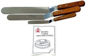 Cybrtrayd Offset Wood-Handled Cake Decorating Spatulas Plus Cake Decorating Instruction Booklet (4.25-Inch, 7.75...