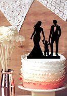 Buythrow Happy Family Wedding Cake Toppers with Boy, Bride and Groom Silhouette Black N2