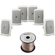 Yamaha NS-AW150WH 2-Way Outdoor Speakers - White (4 Speakers + AmazonBasics Speaker Wire) N6