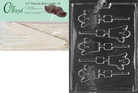 Cybrtrayd 45St50-H043 Small Ghost Lolly Halloween Chocolate Candy Mold with 50 4.5-Inch Lollipop Sticks