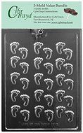CybrTrayd B072 Baby Feet Decos Chocolate Mold (Bundle of 3), Clear