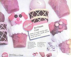 Wilton Cake Pan: Mini Ice Cream Cone/Flower Basket/Clowns (2105-3636, 1987)