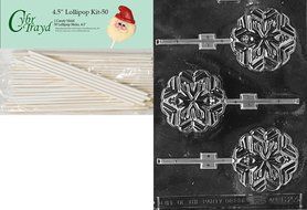 Cybrtrayd 00045St50-C023 Snowflake Lolly Christmas Chocolate/Candy Mold with 50 4.5-Inch Lollipop Sticks