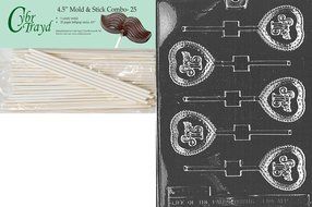 Cybrtrayd 45St25-K036 Sweet 16 Lolly Kids Chocolate Candy Mold with 25 Cybrtrayd 4.5-Inch Lollipop Sticks
