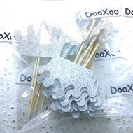 DOOXOO crown cupcake toppers, Silver glitter crowns, princess party decorations, prince birthday baby shower N5