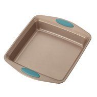 Rachael Ray Cucina Bakeware 9-Inch Square Cake Pan, Latte Brown with Agave Blue Handles N3