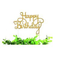 Aisila Pack of 10 Golden Glitter Paper Happy Birthday Cupcake Toppers Birthday Party Decorations (Golden) N4