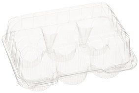 Oasis Supply PJP LBH-6656-12 6-Compartment Cupcake Container with Hinged Lid, Clear N2