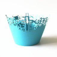 50 Cupcake Paper Cups Lace Muffin Cake Wrapper Cross Wedding Multi-color - Sky Blue, 5 cm 8 cm N4