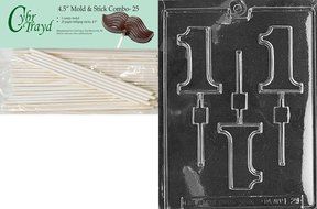 Cybrtrayd 45St25-L029 1 Lolly Letters and Numbers Chocolate Candy Mold with 25-Pack 4.5-Inch Lollipop Sticks