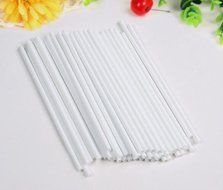 Crystallove 100pcs 4" Round Plastic White Lollipop Sticks Sucker for Baking Hard Candy Chocolate N5