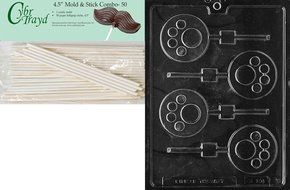 Cybrtrayd 45St50-K106 Paw Print Lolly Kids Chocolate Candy Mold with 50 Cybrtrayd 4.5-Inch Lollipop Sticks