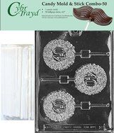 Cybrtrayd 45St50-L016 40th Lolly Chocolate Candy Mold with 50 Cybrtrayd 4.5&quot; Lollipop Sticks