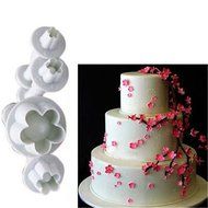 Ningmi Generic 4Pcs/Set Plum Flower Plunger Cutter Mold Fondant Cake Decorating DIY Tool(White)