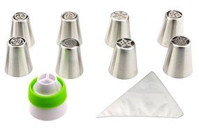 Fixget 8 Pcs Cake Tips with Bonus 10 Pcs Disposable Pastry Bags &amp; 1 Coupler, DIY Pastry Icing Cake Decorating... N4