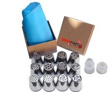 SWISS PART 12pcs Stainless Steel Russian Cake Decorating Icing Tips Kit Extra Large Pastry Piping Nozzles and... N3