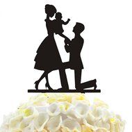 Ecape Acrylic Family Cake Toppers Wedding Cake Toppers Groom Kiss and Hug Bride with Little Girl Black Pack of 1 N8