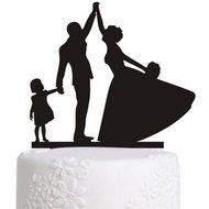 Ecape Acrylic Family Cake Toppers Wedding Cake Toppers Groom Kiss and Hug Bride with Little Girl Black Pack of 1 N9