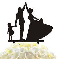 Ecape Acrylic Family Cake Toppers Wedding Cake Toppers Groom Kiss and Hug Bride with Little Girl Black Pack of 1 N10