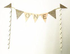Baby First Birthday &quot;ONE&quot; Cake Bunting Banner Topper for Sparkle Party Birthday Cake N3