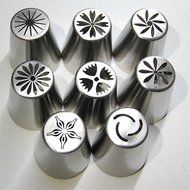 Russian Piping Tips - Stainless Steel Large Size Pastry Cake Decorating Icing Nozzles 8pc Set. N2
