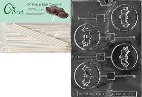 Cybrtrayd 45St50-H083 Bat on Moon Lolly Halloween Chocolate Candy Mold with 50 4.5-Inch Lollipop Sticks