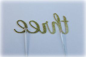 Handmade 3rd Third Birthday Cake Topper Decoration - Three - Made in USA with Double Sided Gold Glitter Stock N2