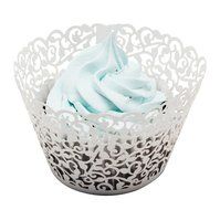 Cupcake Wrappers 100 Filigree Artistic Bake Cake Paper Cups Baking Cup Muffin Case Trays (White)