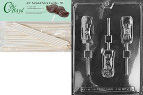 Cybrtrayd 45St50-K084 Sports Car Pop Kids Chocolate Candy Mold with 50 Cybrtrayd 4.5-Inch Lollipop Sticks