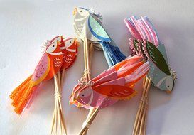 24 Pretty Birdies Cupcake Toppers Bird Picks - Red Fox Tail &trade; N2