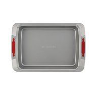 Cake Boss Deluxe Nonstick Bakeware 9-Inch by 13-Inch Cake Pan, Gray with Red Silicone Grips N2