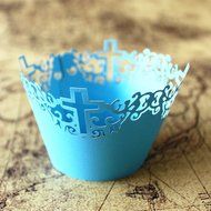 50 Cupcake Paper Cups Lace Muffin Cake Wrapper Cross Wedding Multi-color - Sky Blue, 5 cm 8 cm N6