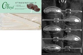 Cybrtrayd 45St25-S026 Football Lolly Sports Chocolate Candy Mold with 25-Pack 4.5-Inch Lollipop Sticks