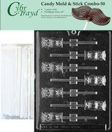 Cybrtrayd 45St50-H034 Owl Lolly Chocolate Candy Mold with 50 Cybrtrayd 4.5&quot; Lollipop Sticks