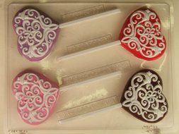 Heart decorated w/ raised swirling pattern V232 Valentine&#039;s Day chocolate candy mold