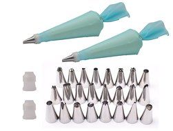 Raims Original Cake Decoration Tips Set 28 Pieces Include 2 Reusable Silicone Icing Bag and 2 Appropriate Coupler... N6