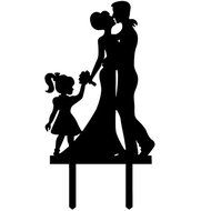 Ecape Acrylic Family Cake Toppers Wedding Cake Toppers Groom Kiss and Hug Bride with Little Girl Black Pack of 1 N11