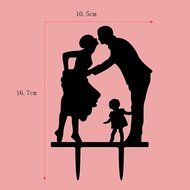 Ecape Acrylic Family Cake Toppers Wedding Cake Toppers Groom Kiss and Hug Bride with Little Girl Black Pack of 1 N12