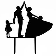 Ecape Acrylic Family Cake Toppers Wedding Cake Toppers Groom Kiss and Hug Bride with Little Girl Black Pack of 1 N14