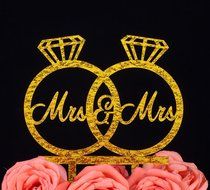 LOVENJOY Gift Box Pack Mrs and Mrs in Diamond Rings Same Sex Monogram Wedding Engagement Cake Topper (5.3-inch... N2
