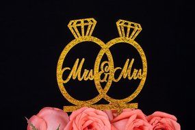 LOVENJOY Gift Box Pack Mrs and Mrs in Diamond Rings Same Sex Monogram Wedding Engagement Cake Topper (5.3-inch... N3