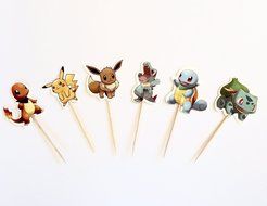 24pcs Pokemon cake Topper in 6 designs (Double Sided),Cupcake .