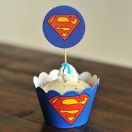 Winrase&reg; Set of 12 Chic Batman Mouth Kids Birthday Party Decoration Paper Cupcake Liner Wrap Wrappers with Toppers... N13