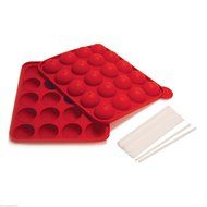 Silicone Cake Pop Pan w/ 20 Sticks Red, Bite Size Treats on a Stick N2